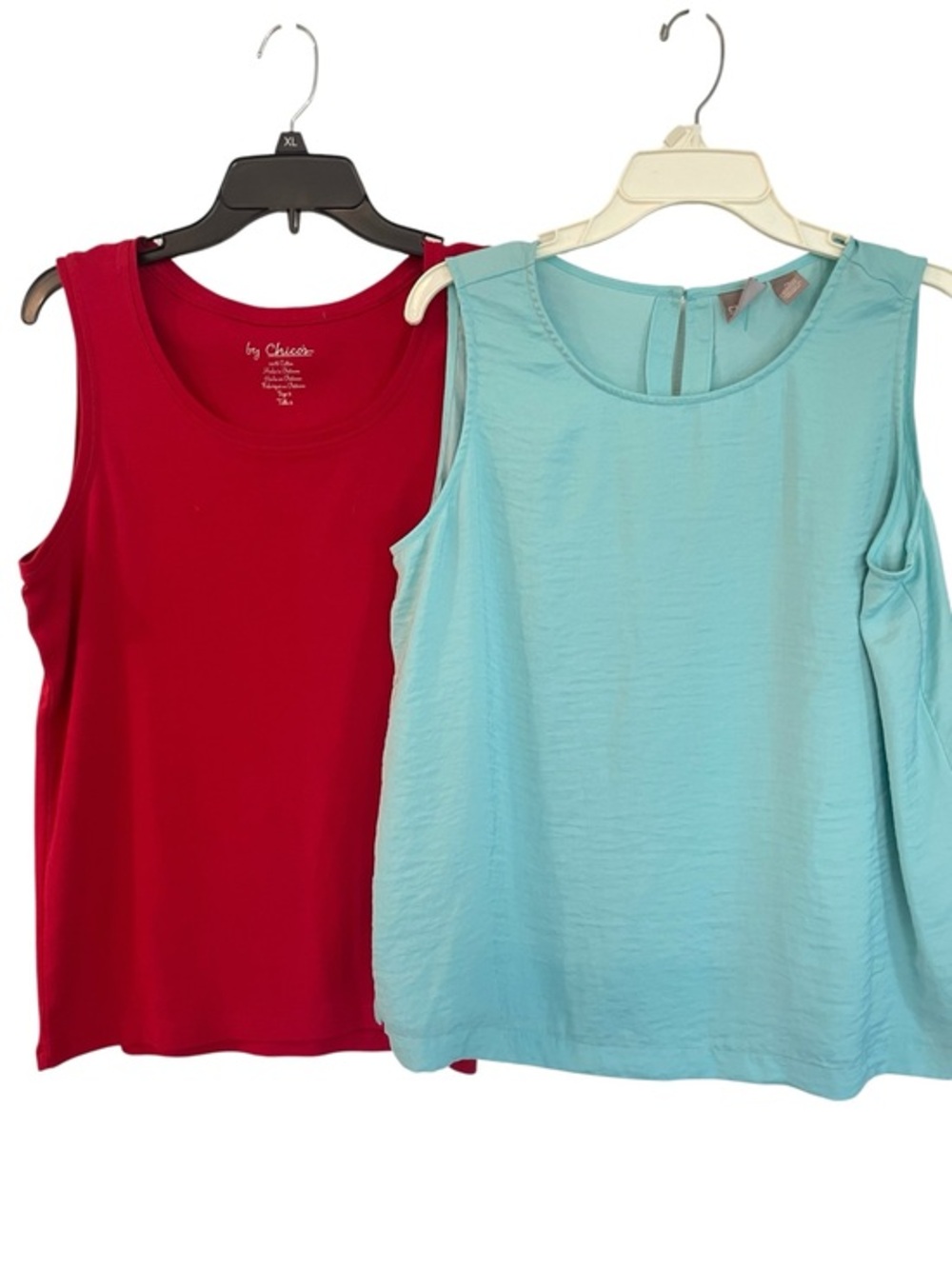Chico's Red Tank Top & Aqua Sleeveless Blouse bundle Chico’s size 2 (12 Large)